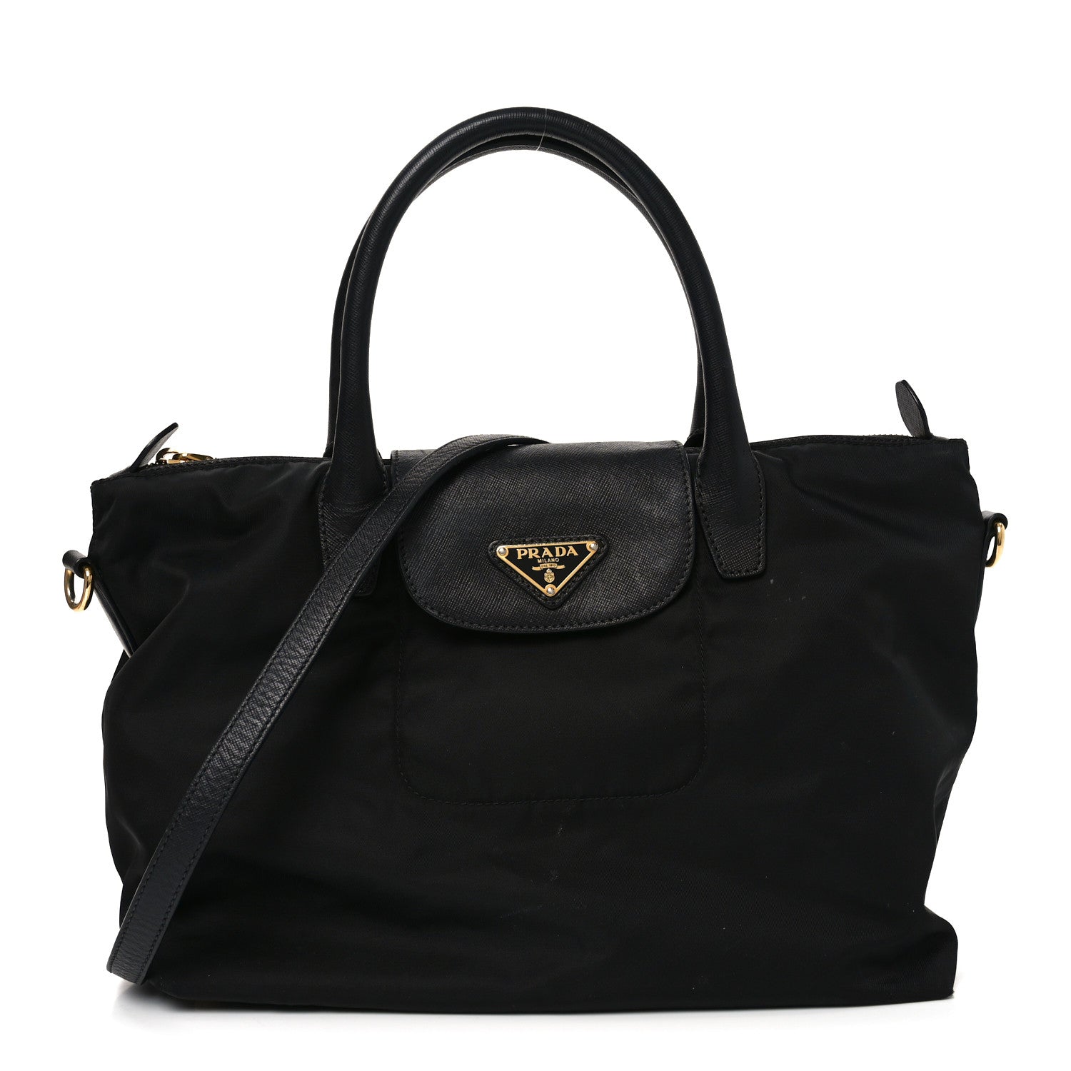 Tessuto Nylon Saffiano Shopping Tote Black
