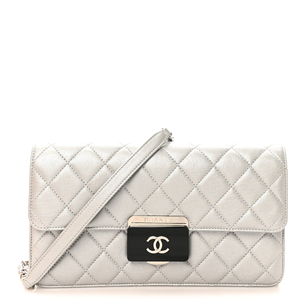 Metallic Sheepskin Quilted Small Beauty Lock Flap Silver