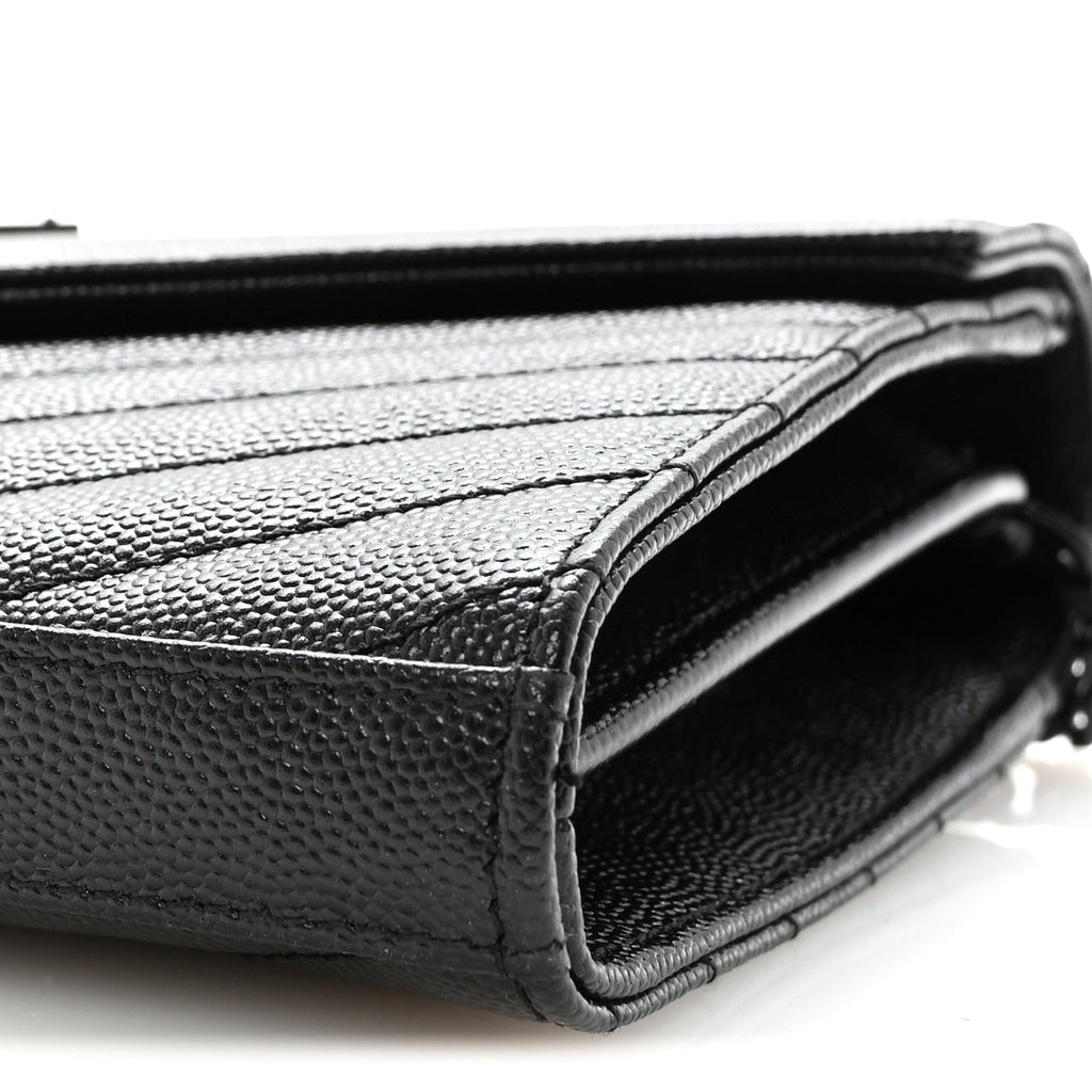Grain De Poudre Matelasse Chevron Monogram Monochrome Chain Wallet Black