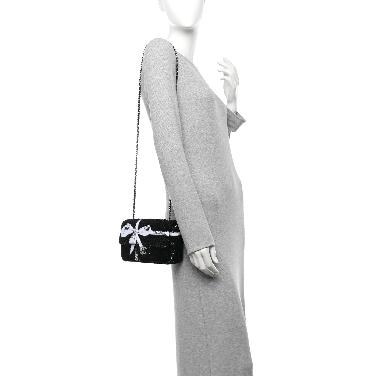 Sequin Ribbon Mini Rectangular Flap Black White
