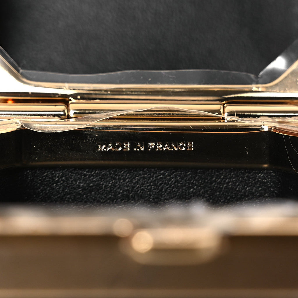 Shiny Crumpled Calfskin Minaudiere Clutch With Chain Black