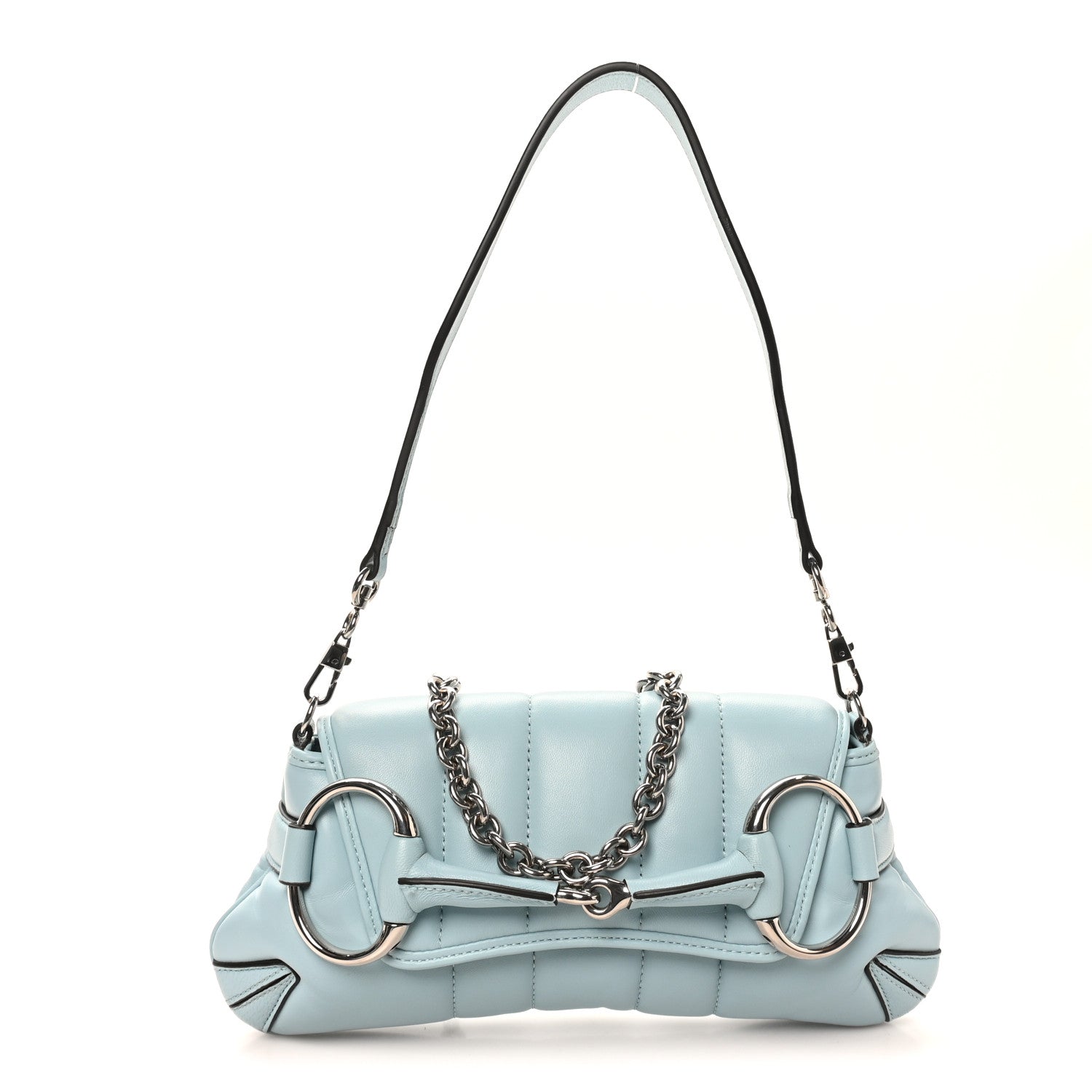 Nappa Vertical Matelasse Medium Maxi Horsebit Chain Shoulder Bag Crystal Snow