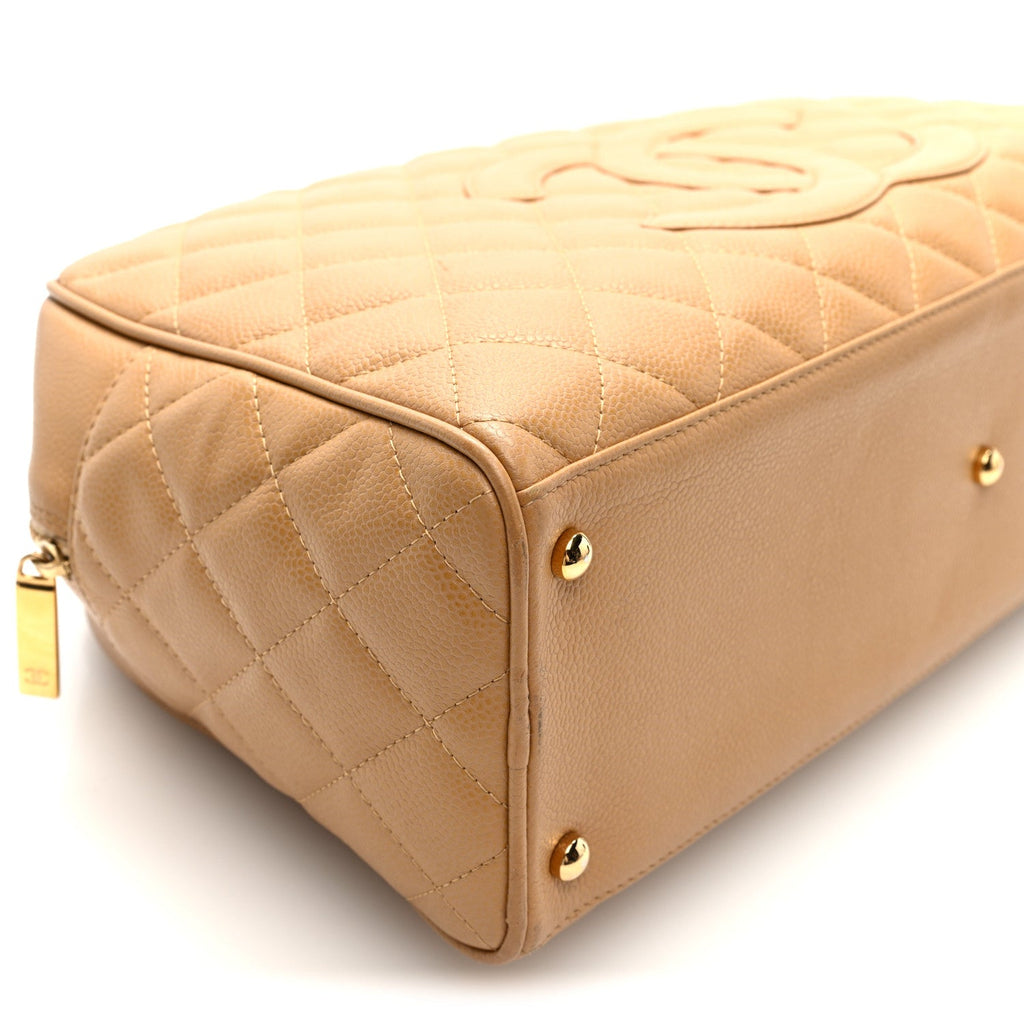 Caviar Quilted Large Bowler Bag Beige