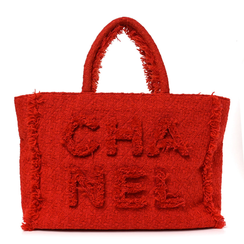 Wool Tweed Large Zipped Shopping Tote Dark Orange