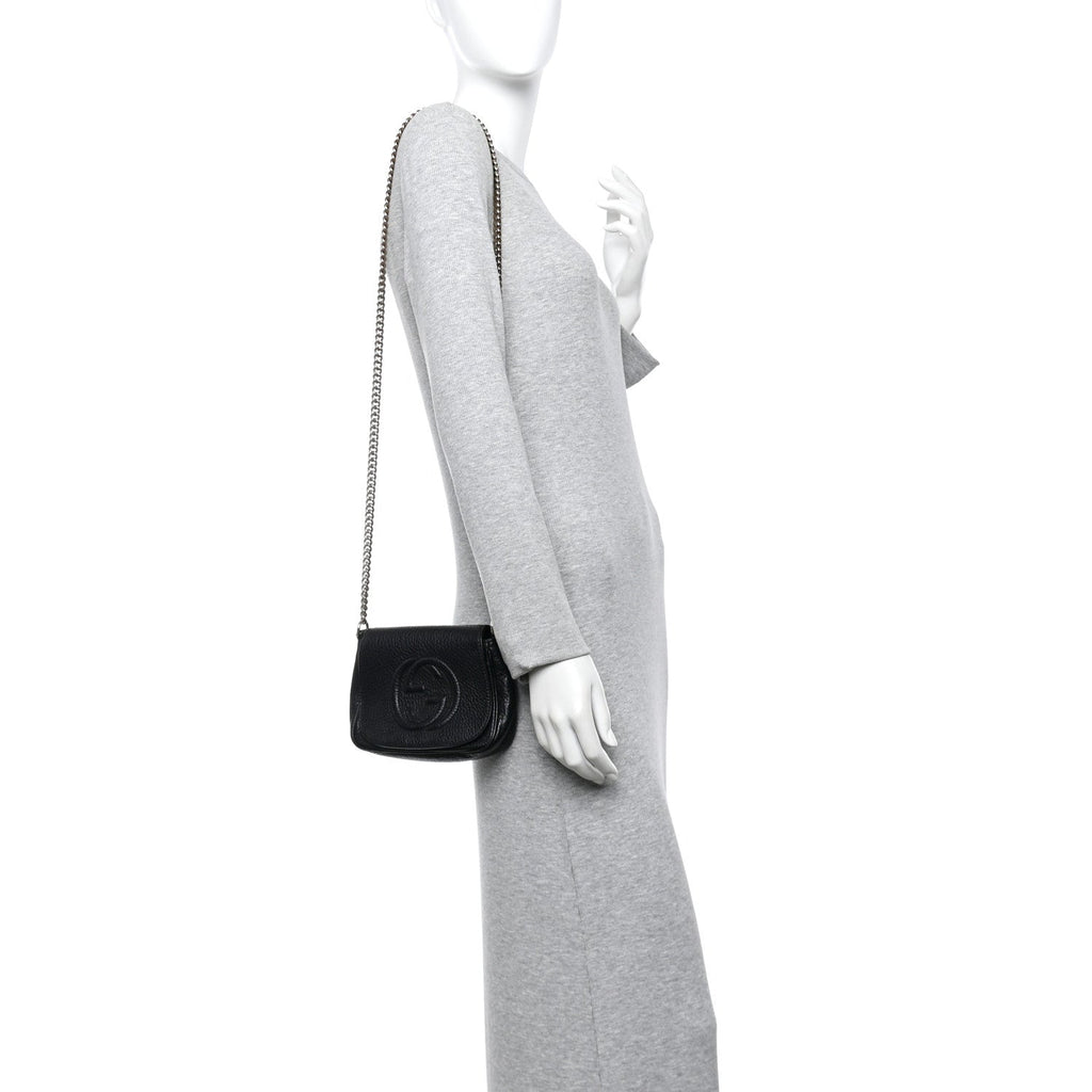 Pebbled Calfskin Small Soho Flap Crossbody Black