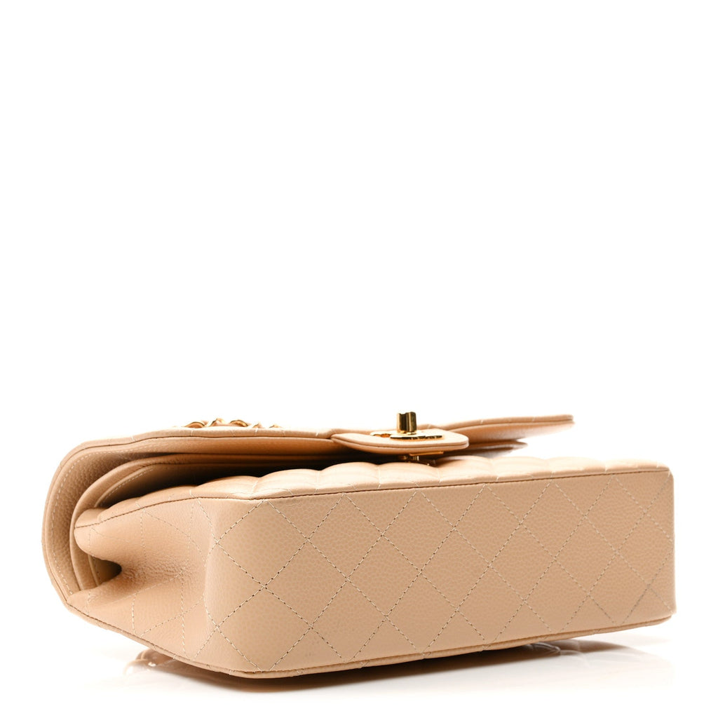 Caviar Quilted Small Double Flap Beige