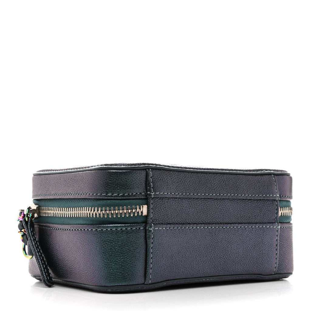 Iridescent Caviar Quilted Small CC Filigree Vanity Case Dark Turquoise