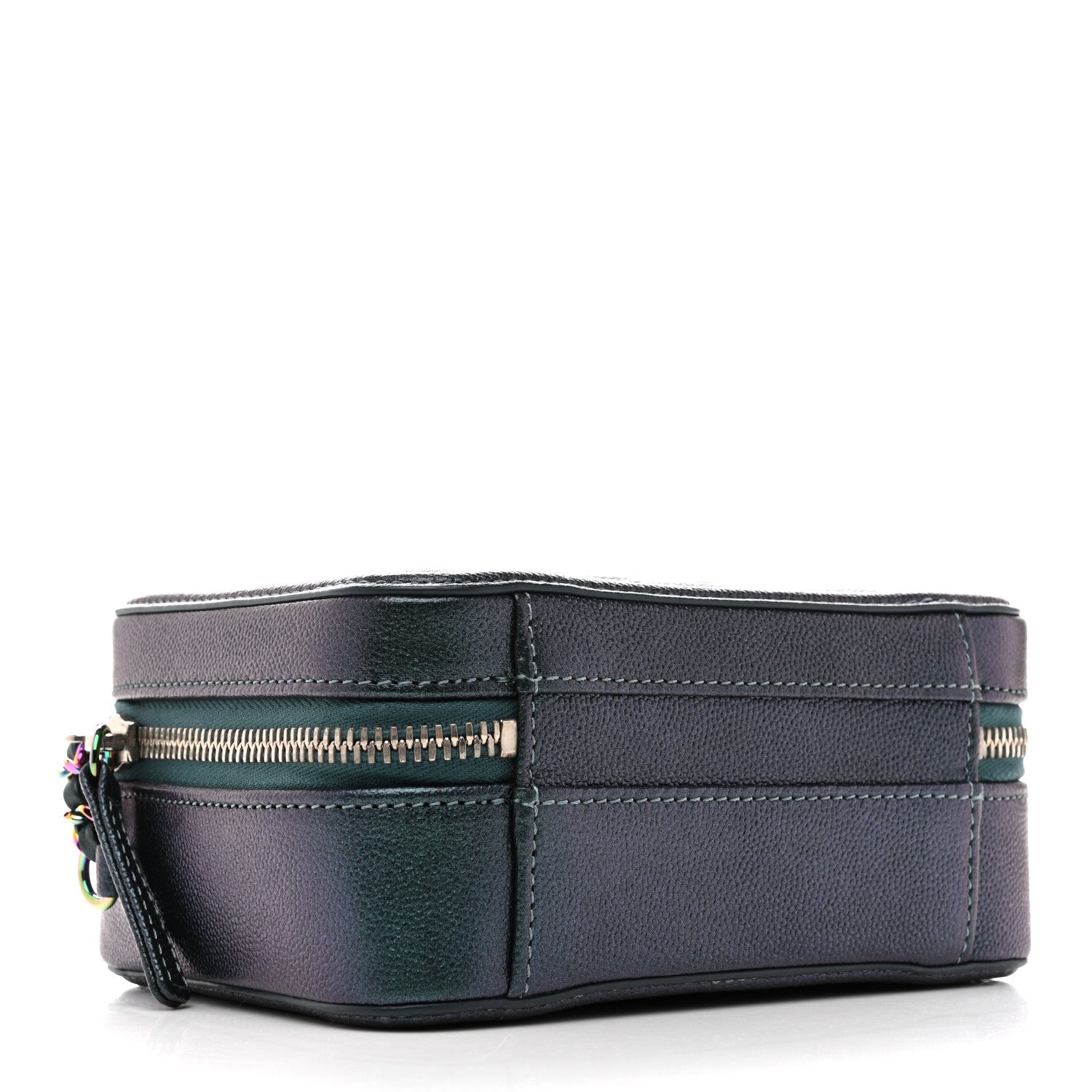 Iridescent Caviar Quilted Small CC Filigree Vanity Case Dark Turquoise