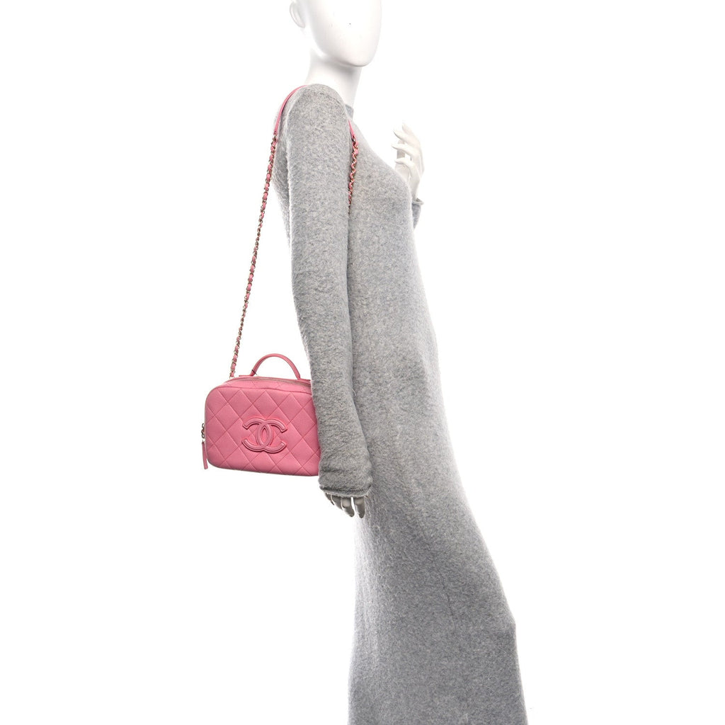 Caviar Quilted CC Small Top Handle Vanity Case Pink