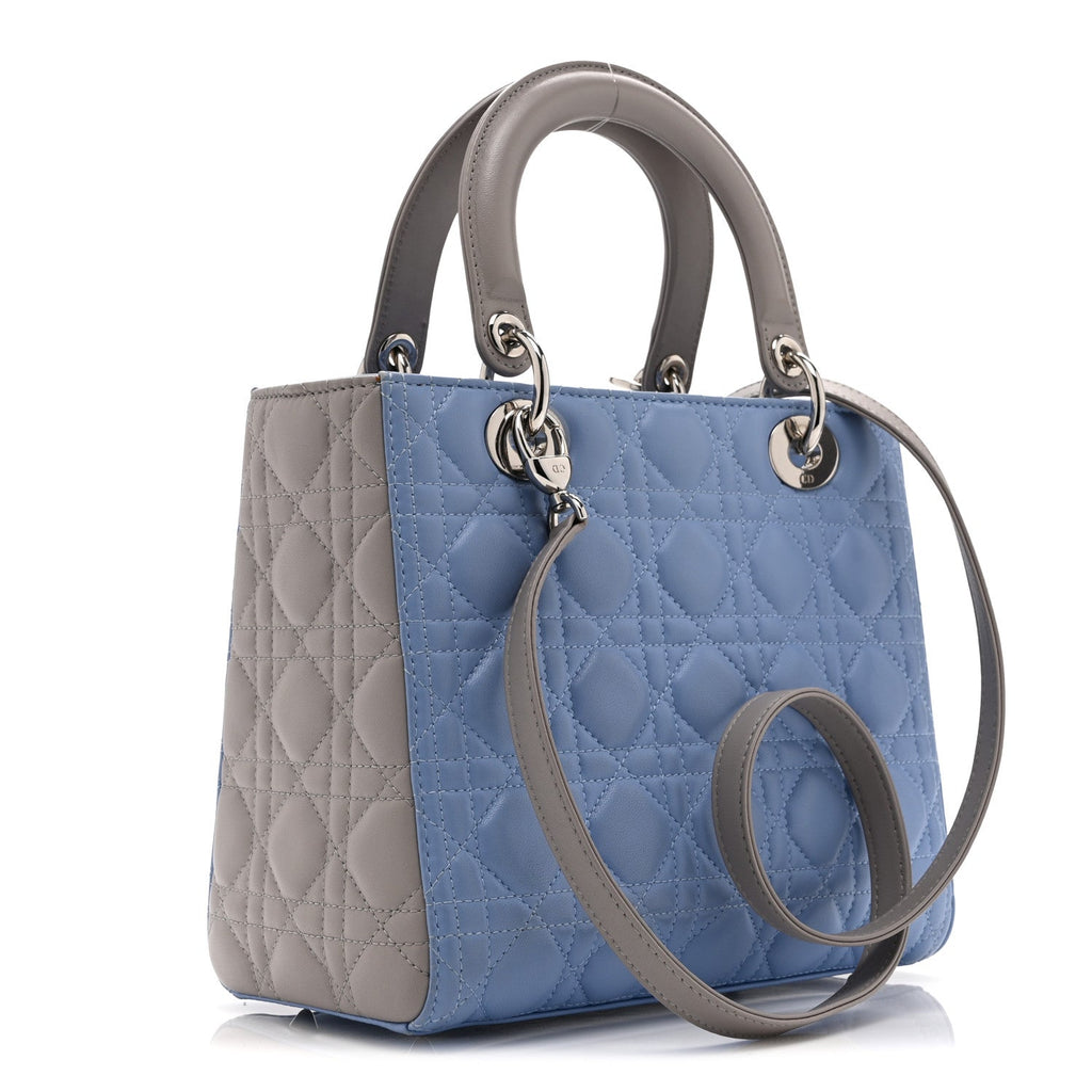 Lambskin Cannage Medium Bi-Color Lady Dior Blue Gray