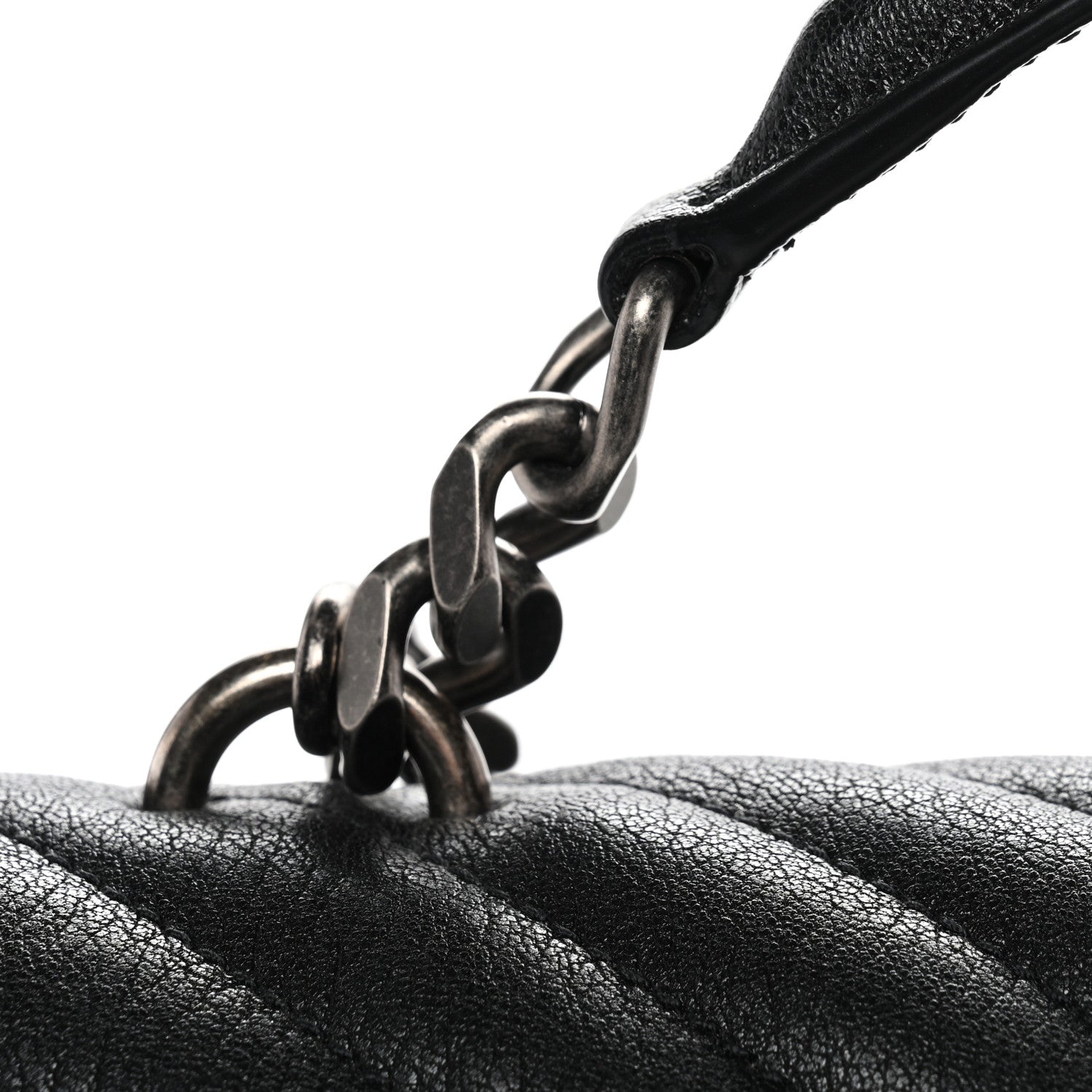 Sheepskin Matelasse Chevron Monogram Large College Satchel Black