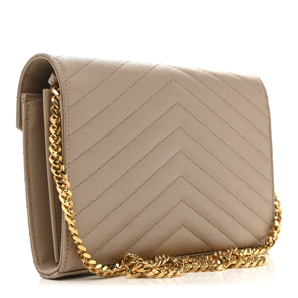 Grain De Poudre Matelasse Chevron Monogram Chain Wallet Dark Beige