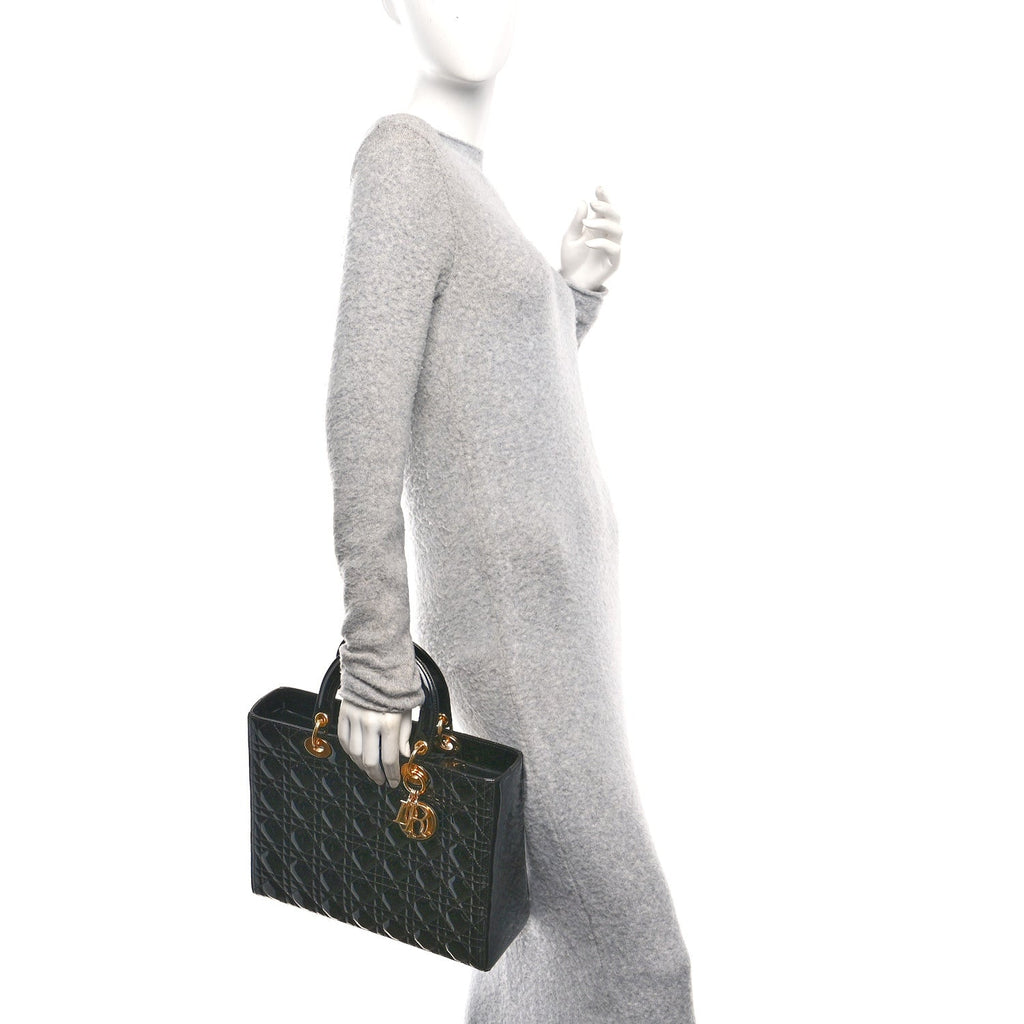 Patent Cannage Large Lady Dior Black