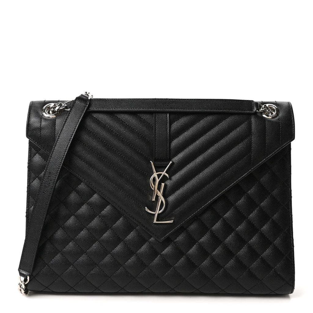 Grain De Poudre Textured Mixed Matelasse Large Triquilt Monogram Satchel Black