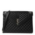 Grain De Poudre Textured Mixed Matelasse Large Triquilt Monogram Satchel Black