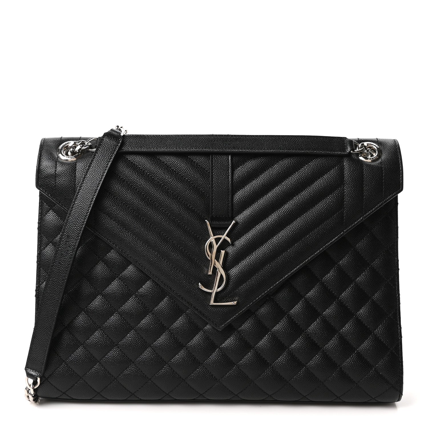 Grain De Poudre Textured Mixed Matelasse Large Triquilt Monogram Satchel Black