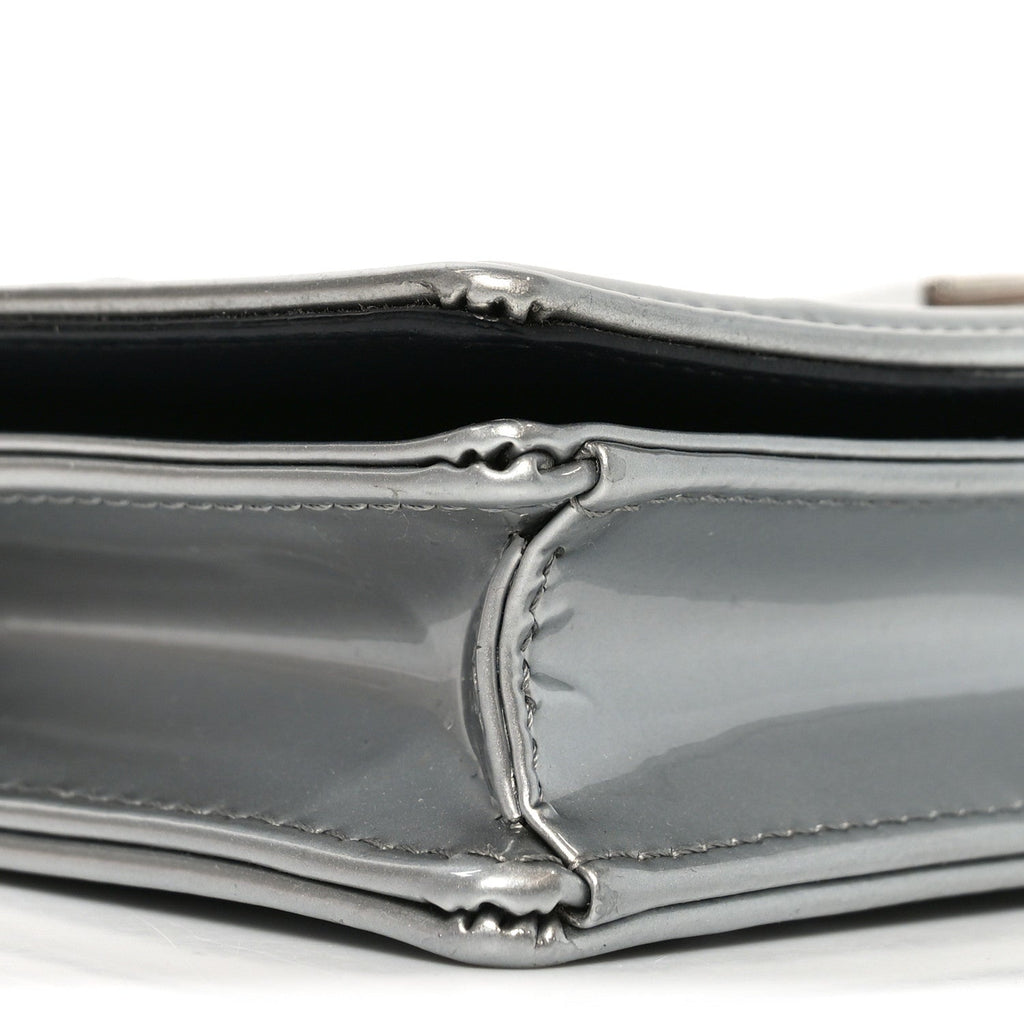 Metallic Patent Micro-Cannage Diorama Wallet on Chain Pouch Silver