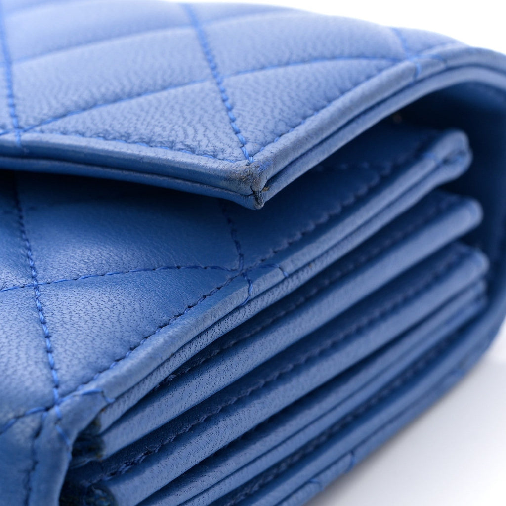Lambskin Quilted Clutch with Chain Blue