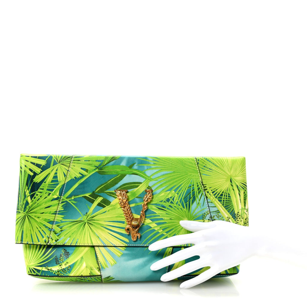 Calfskin Jungle Print Clutch Verde Multicolor