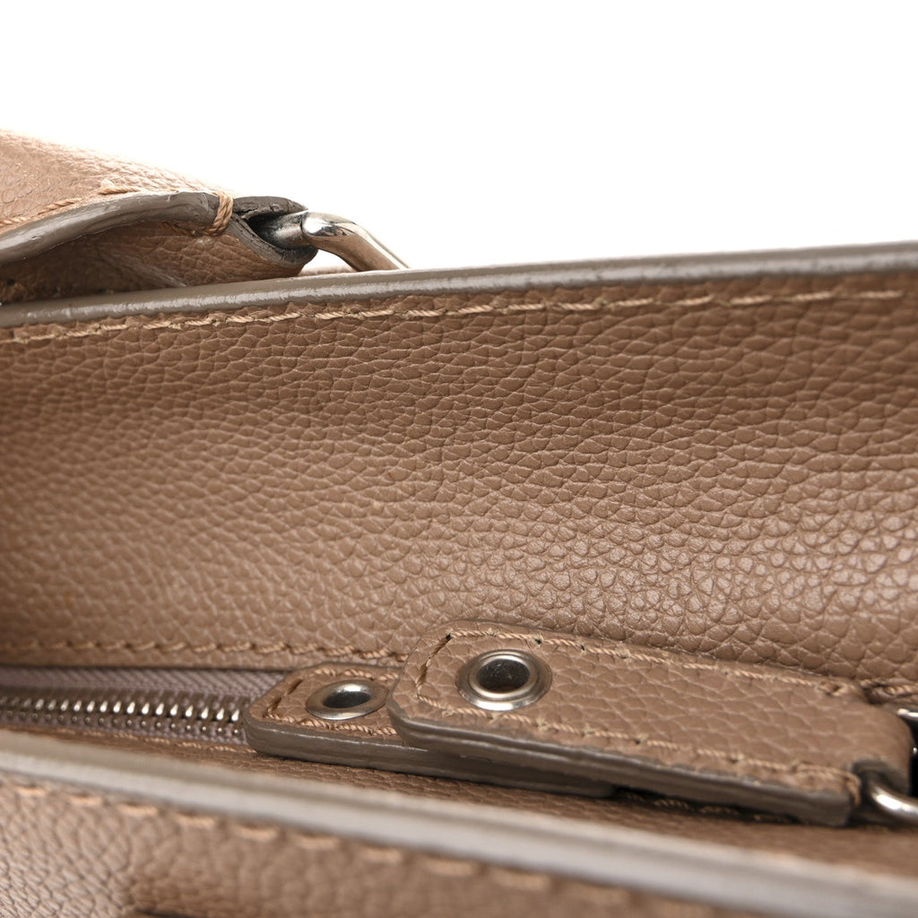 Pebbled Calfskin Small Skull Padlock Zip Around Tote Taupe