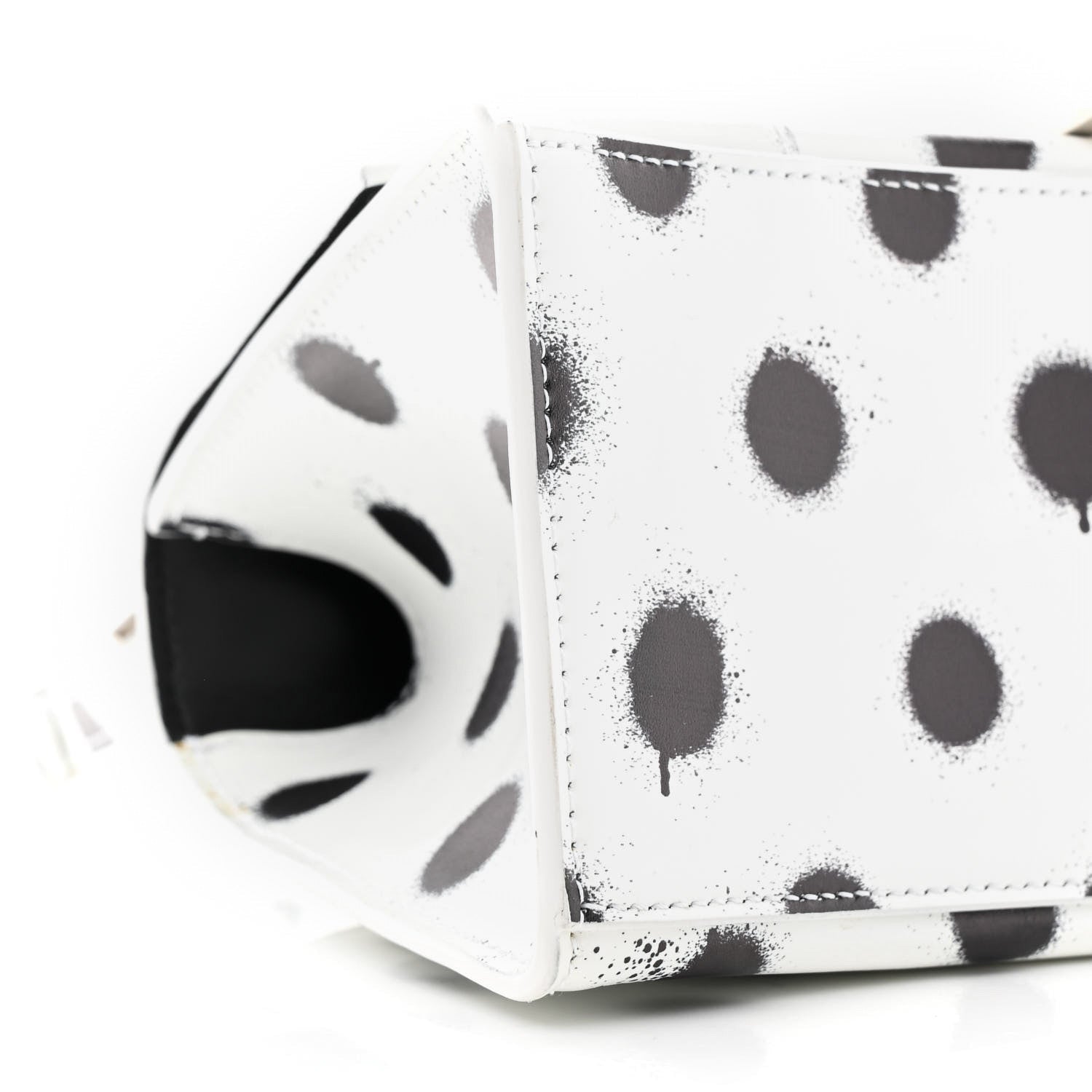 Smooth Calfskin Spray Polka Dot Small Hourglass Top Handle Bag White Black