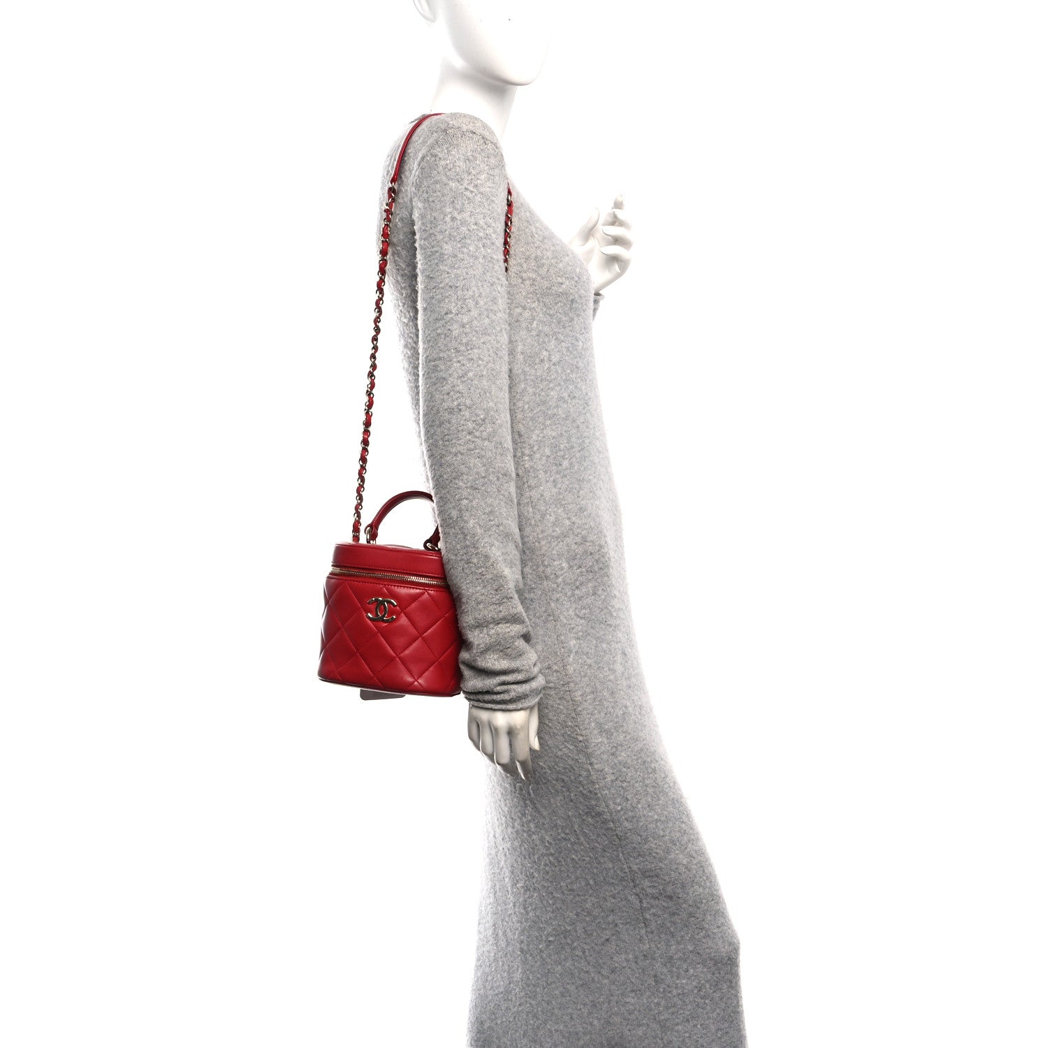 Lambskin Quilted Trendy Vanity Case Red