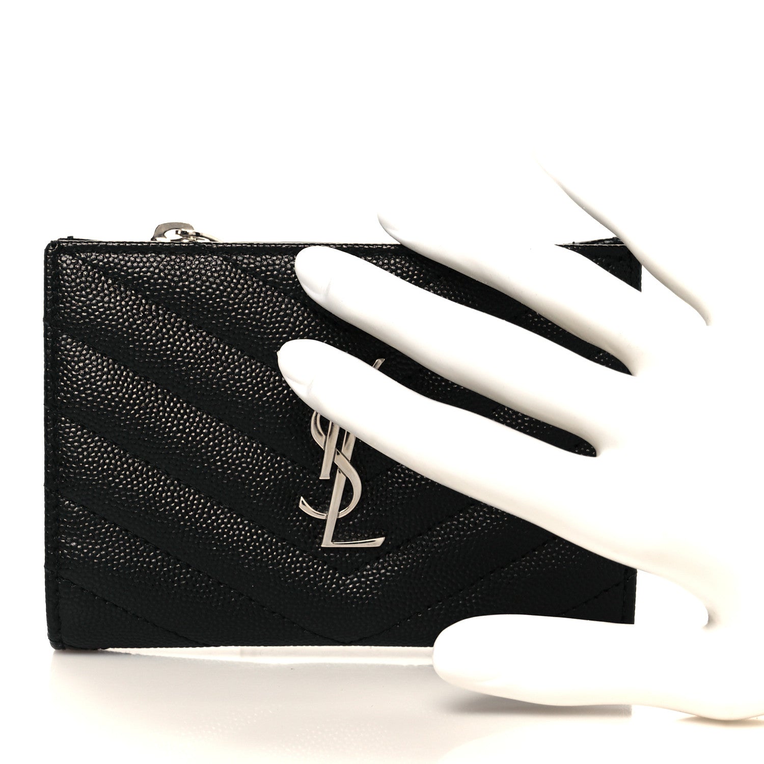 Grain De Poudre Matelasse Chevron Monogram Zipped Two-Part Wallet Black