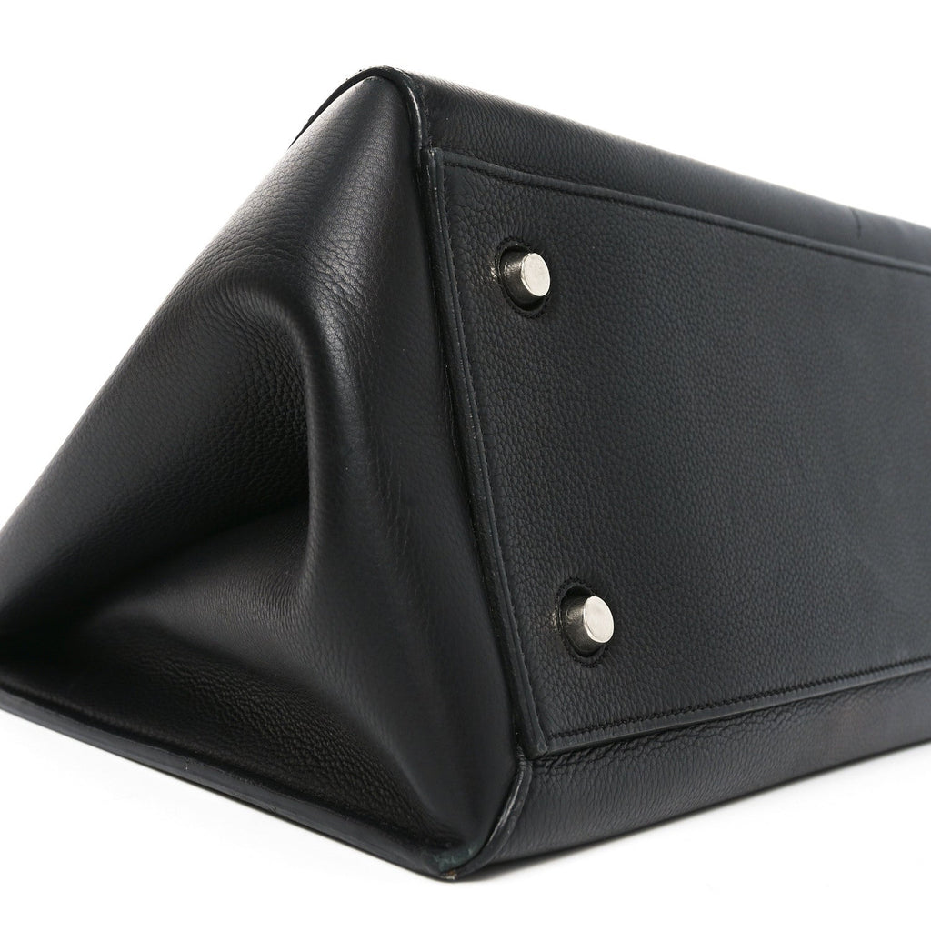Grained Calfskin Edge Shoulder Bag Black