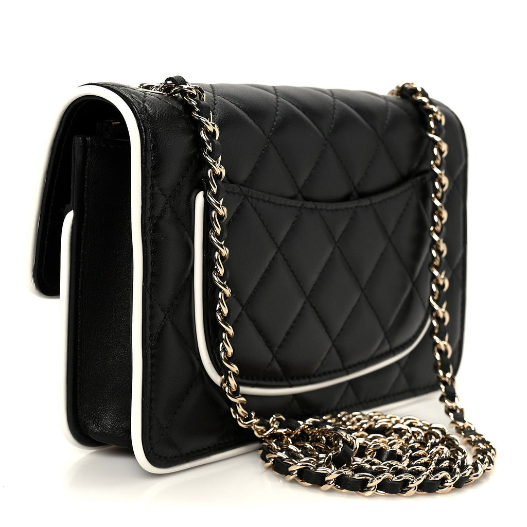 Lambskin Quilted Resin CC Mini Flap Bag Black White