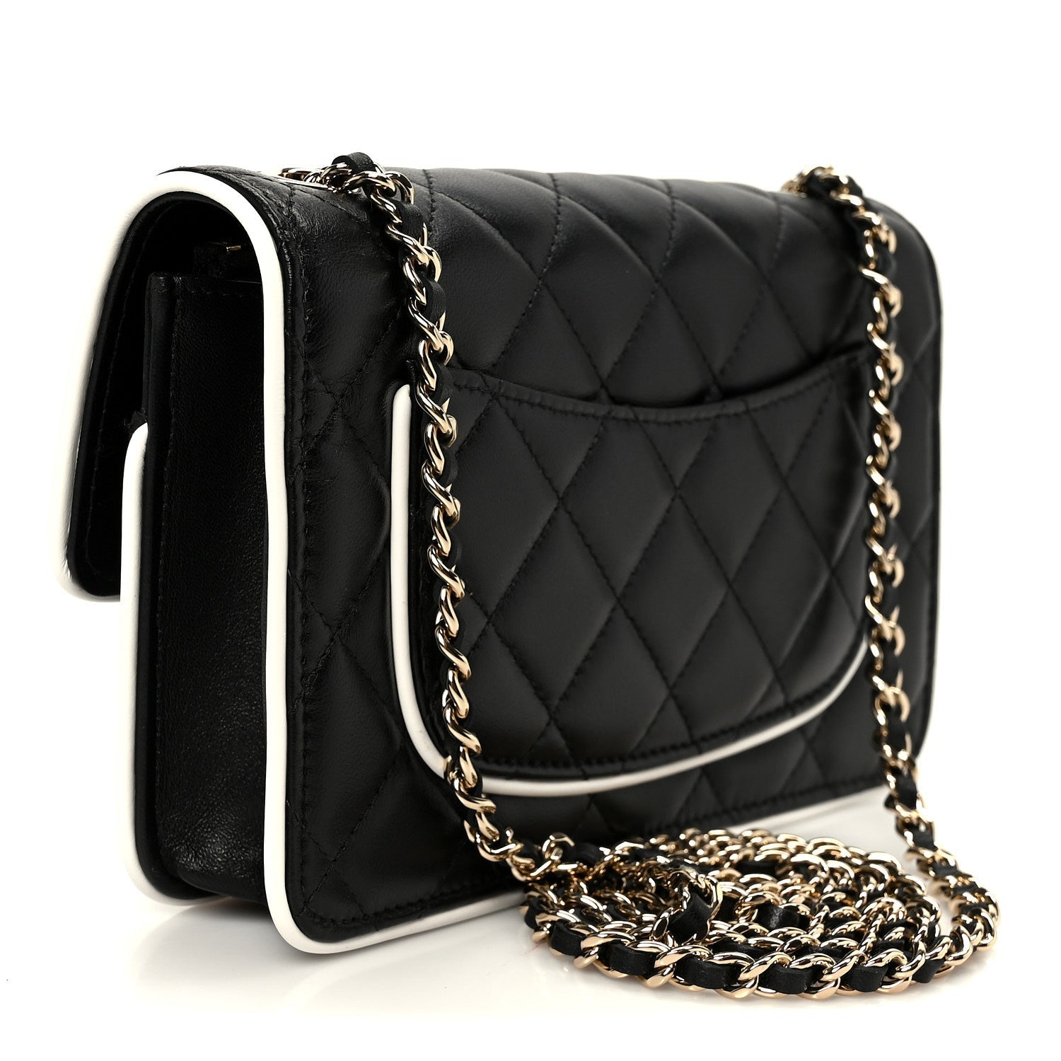 Lambskin Quilted Resin CC Mini Flap Bag Black White