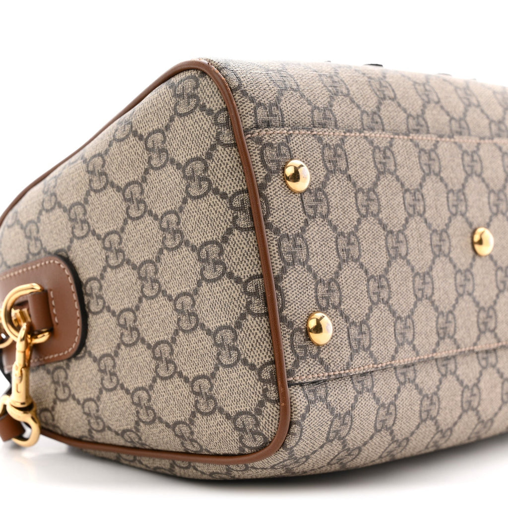 GG Supreme Monogram Floral Embroidered Small Boston Brown