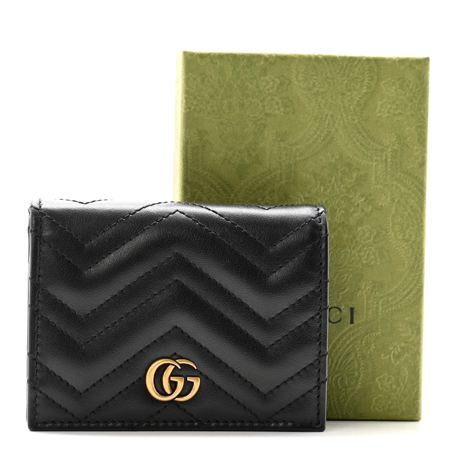 Calfskin Matelasse GG Marmont  Case Wallet Black