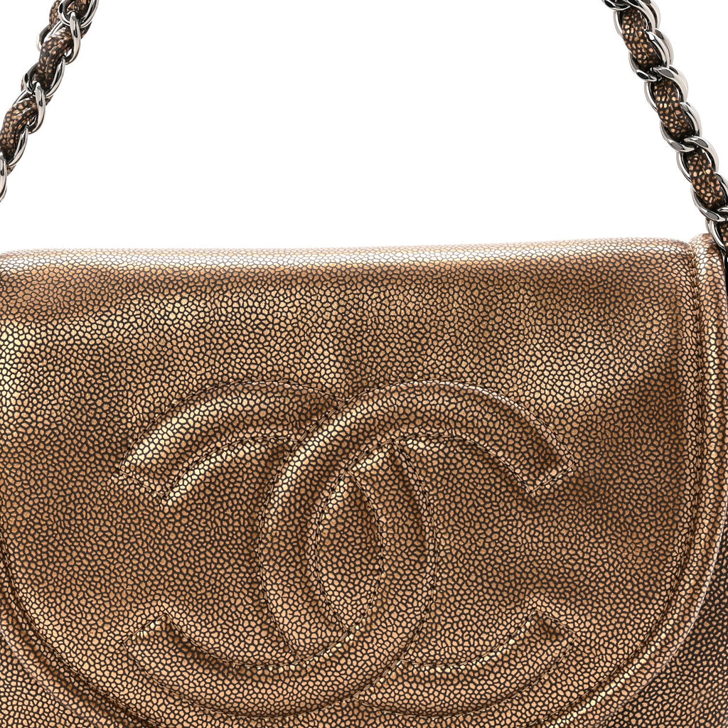 Metallic Caviar Half Moon Large Flap Bronze