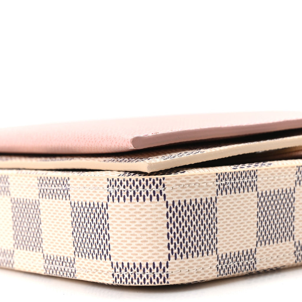 Damier Azur Pochette Felicie Chain Wallet Rose Ballerine
