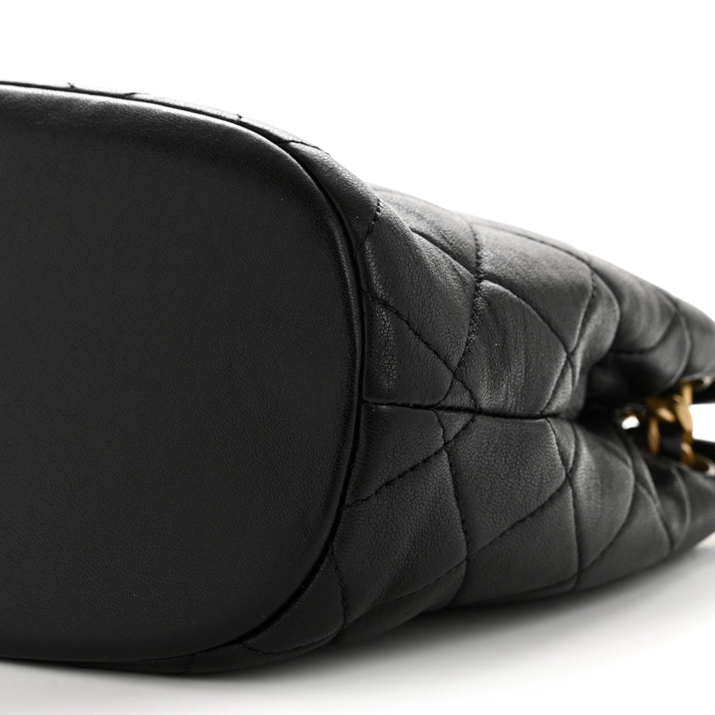 Lambskin Quilted Chaine Lettre Small Bucket Bag Black