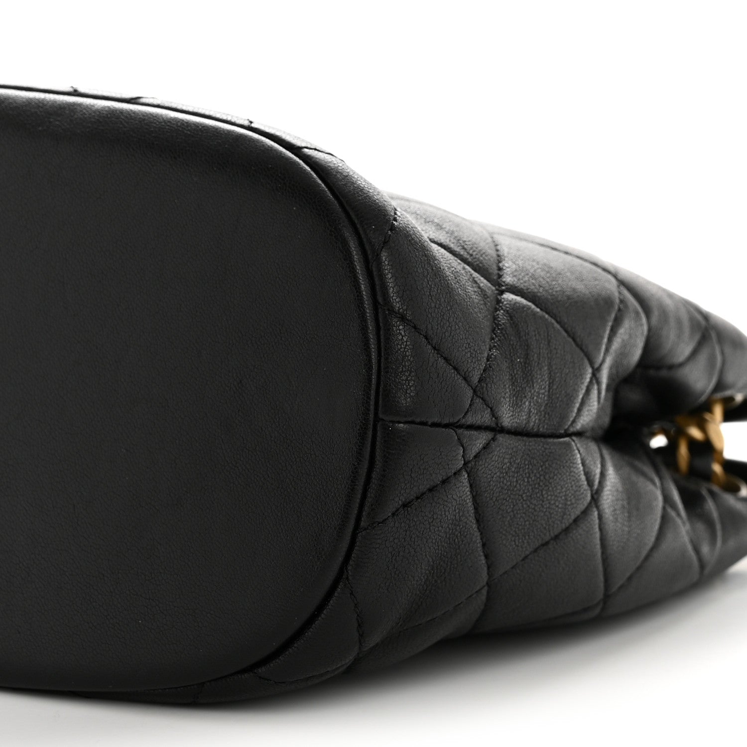 Lambskin Quilted Chaine Lettre Small Bucket Bag Black