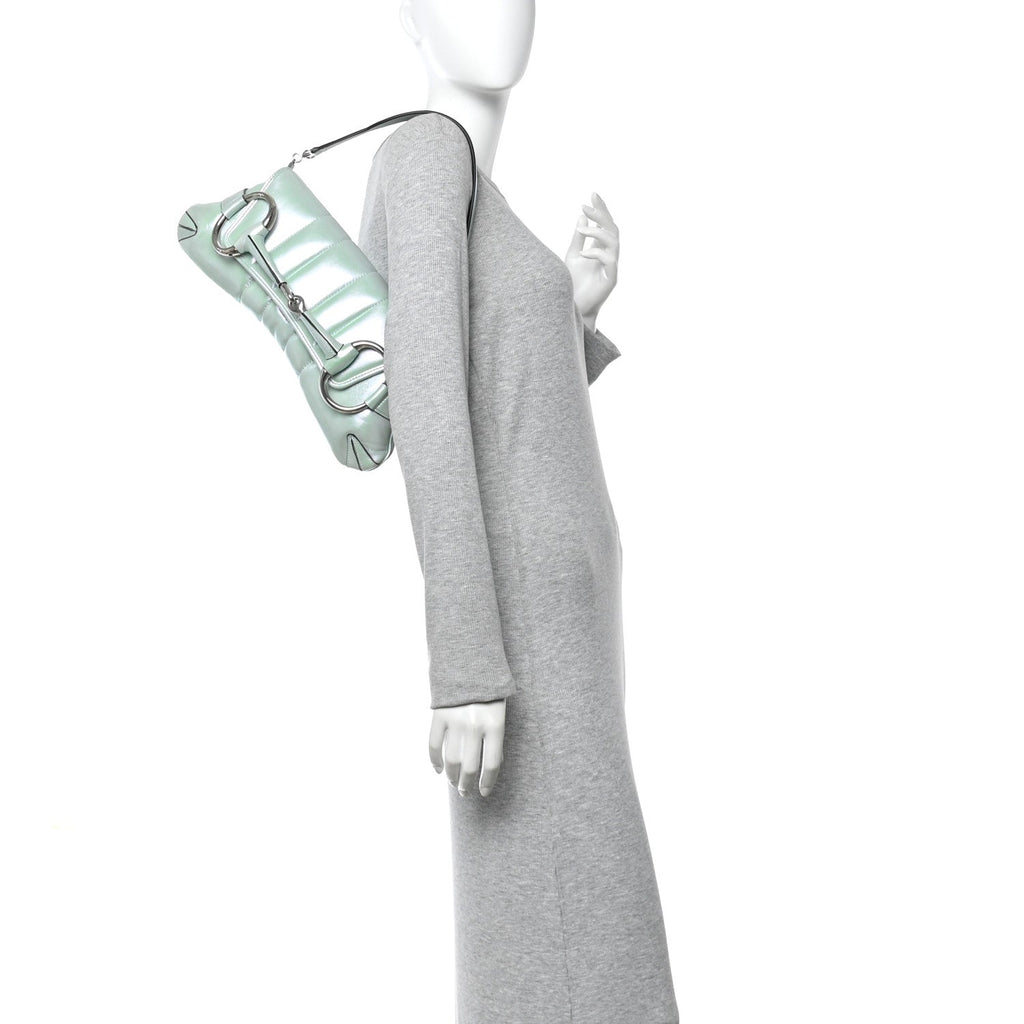 Iridescent Nappa Vertical Matelasse Medium Maxi Horsebit Chain Shoulder Bag Iridescent Salvy Green