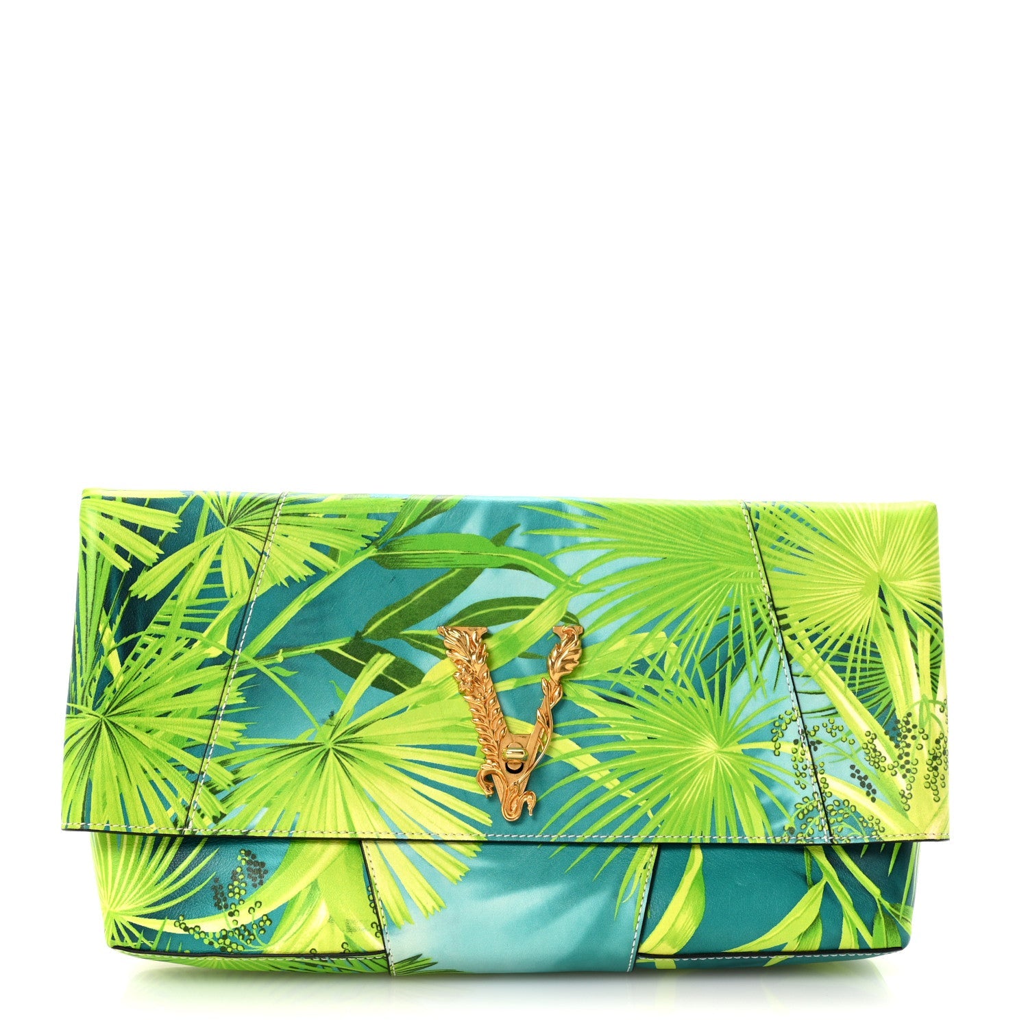 Calfskin Jungle Print Clutch Verde Multicolor