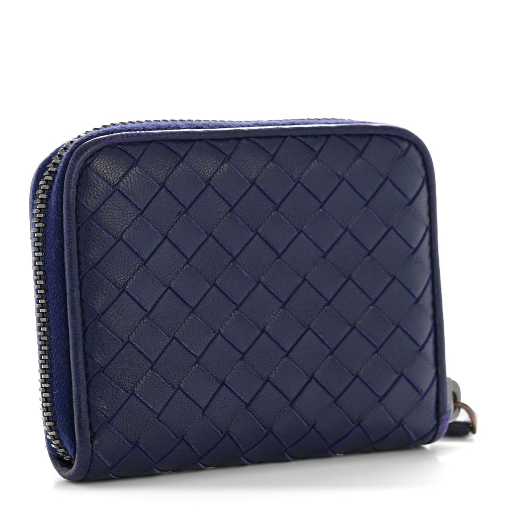 Nappa Intrecciato Zip Around Compact Wallet Blue