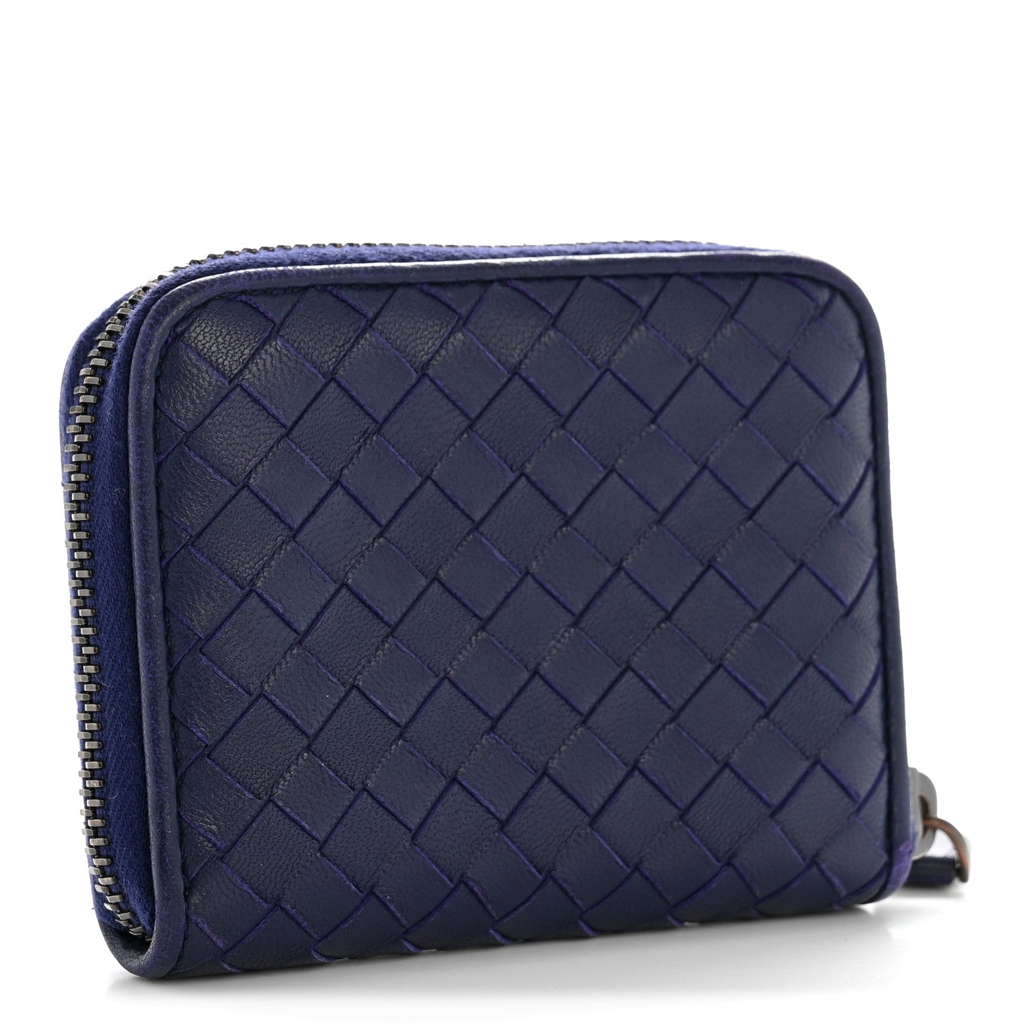 Nappa Intrecciato Zip Around Compact Wallet Blue