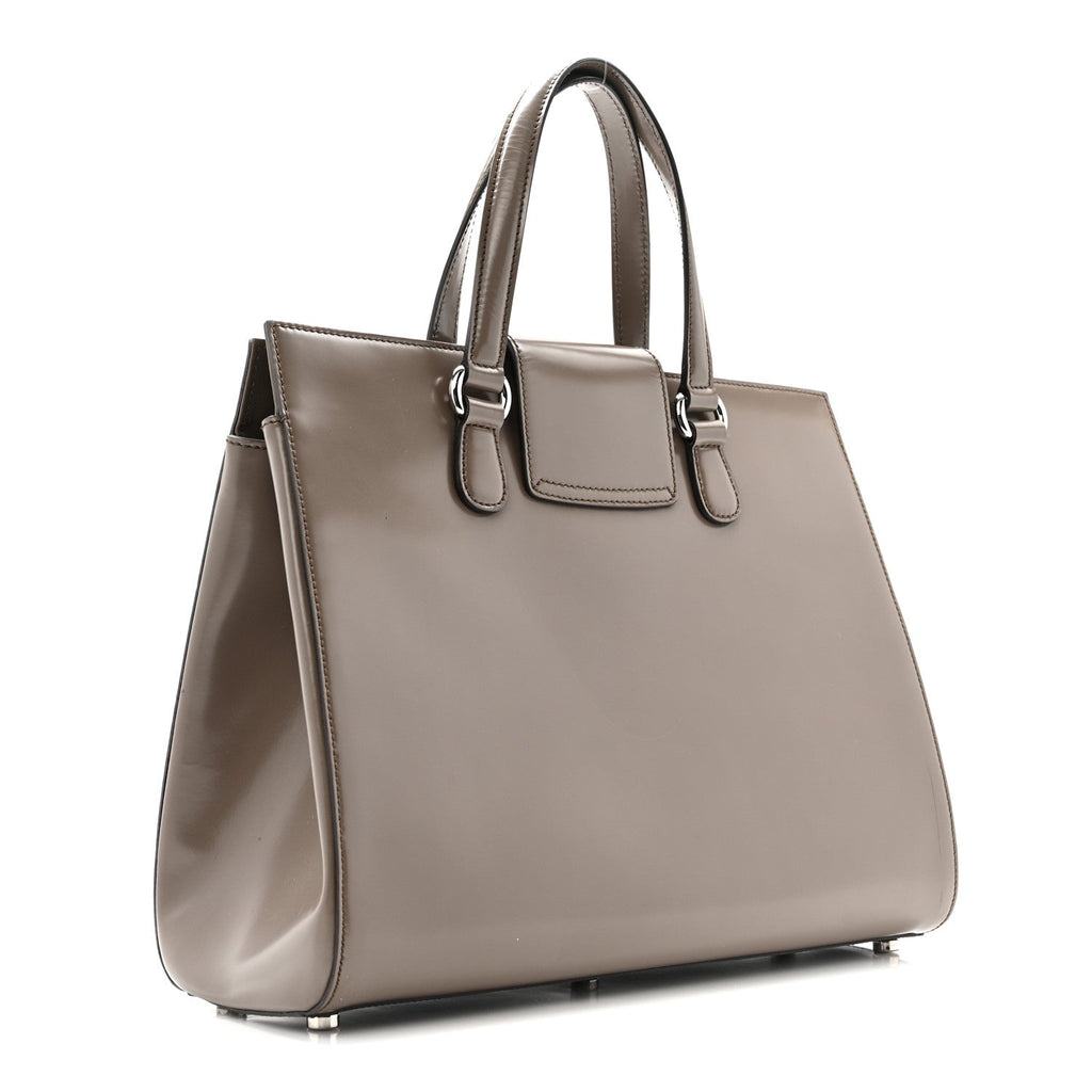 Regent Calfskin Large Lady Lock Flap Top Handle Bag Grey