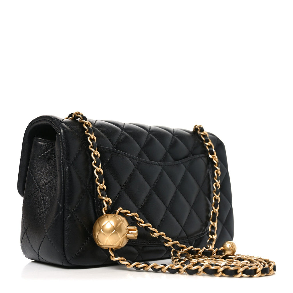 Lambskin Quilted Mini Rectangular Pearl Crush Flap Black