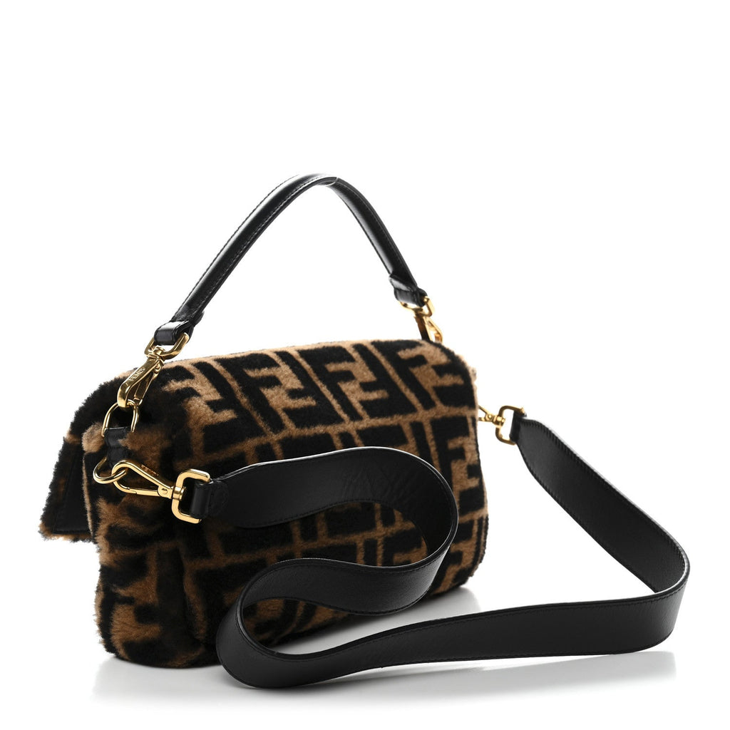 Shearling Vitello Dolce Macro FF 1974 Baguette Tobacco Black