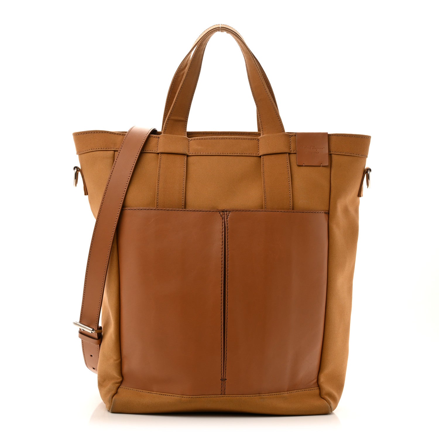 Canvas Calfskin Tote Light Brown