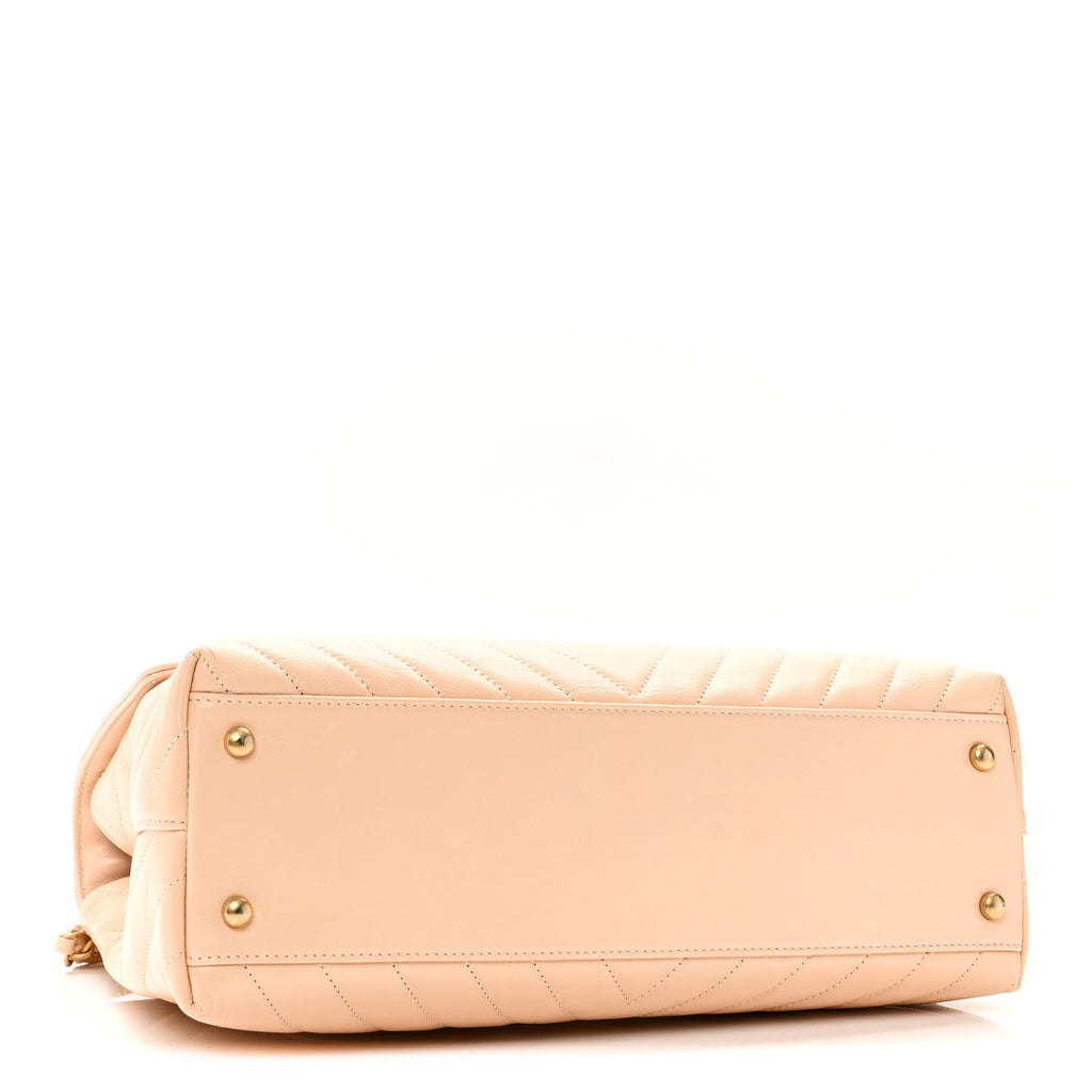 Calfskin Chevron Quilted Medium Coco Handle Flap Beige
