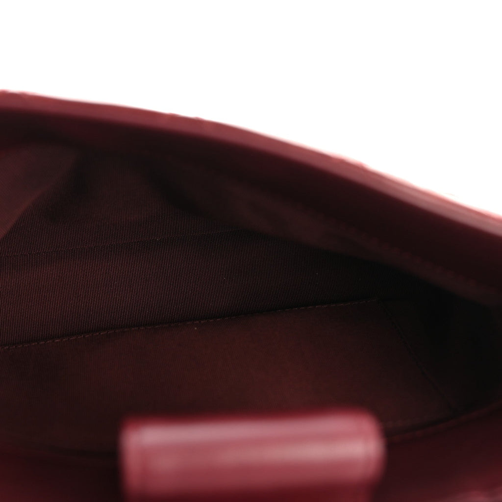 Glazed Calfskin Quilted Small Gold Bar Tote Red