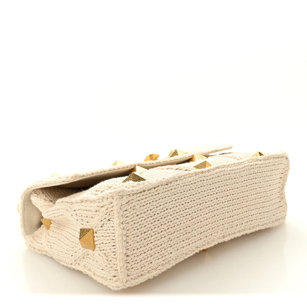 Knit Large Roman Stud Shoulder Bag Ecru