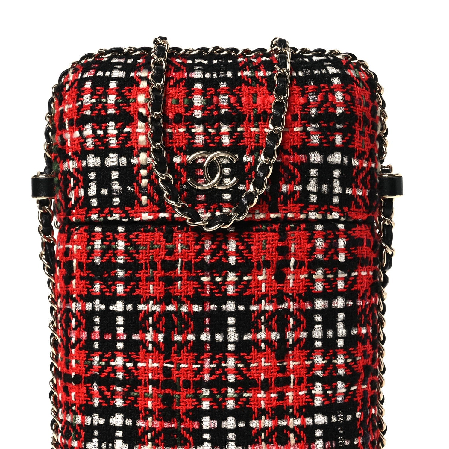 Tweed Chain Around Phone Holder Red Multicolor