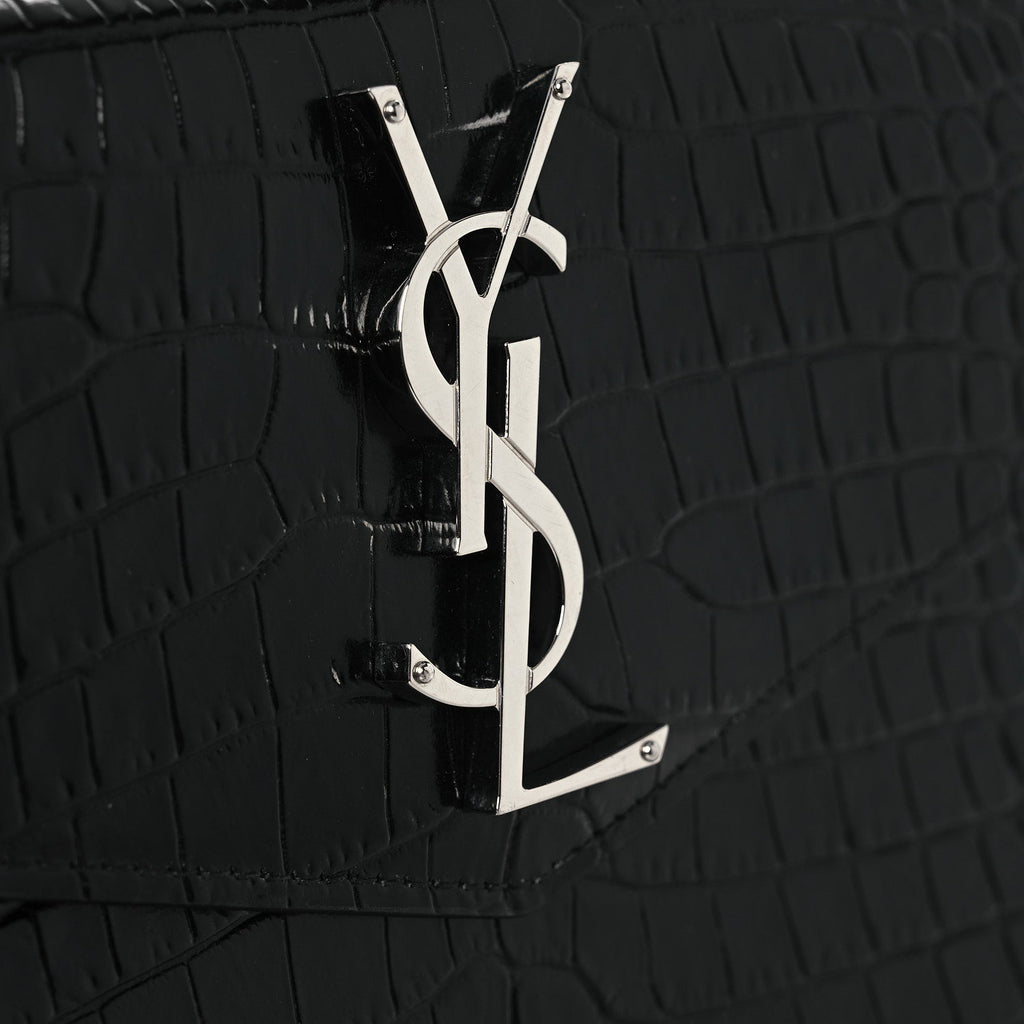 Calfskin Crocodile Embossed Uptown Monogram Clutch Black