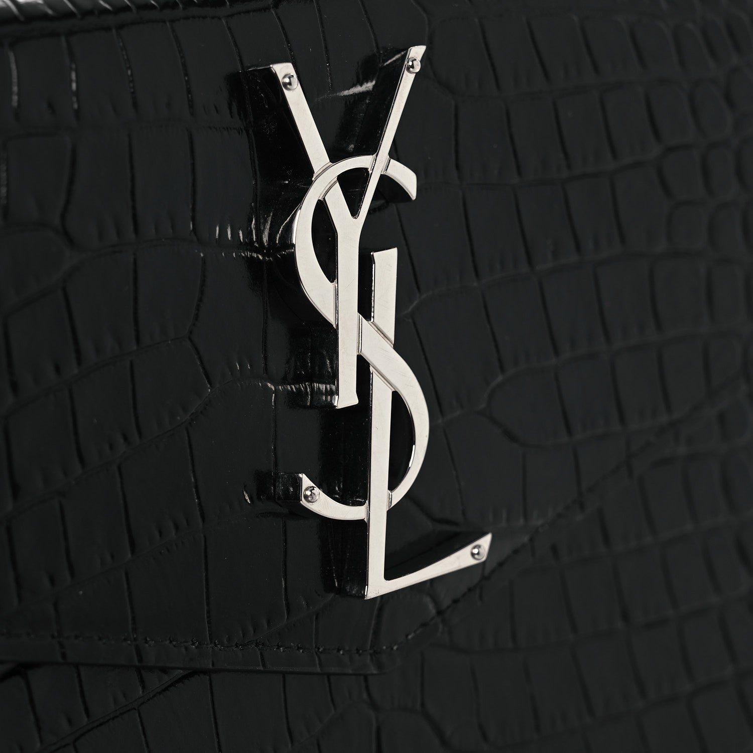 Calfskin Crocodile Embossed Uptown Monogram Clutch Black